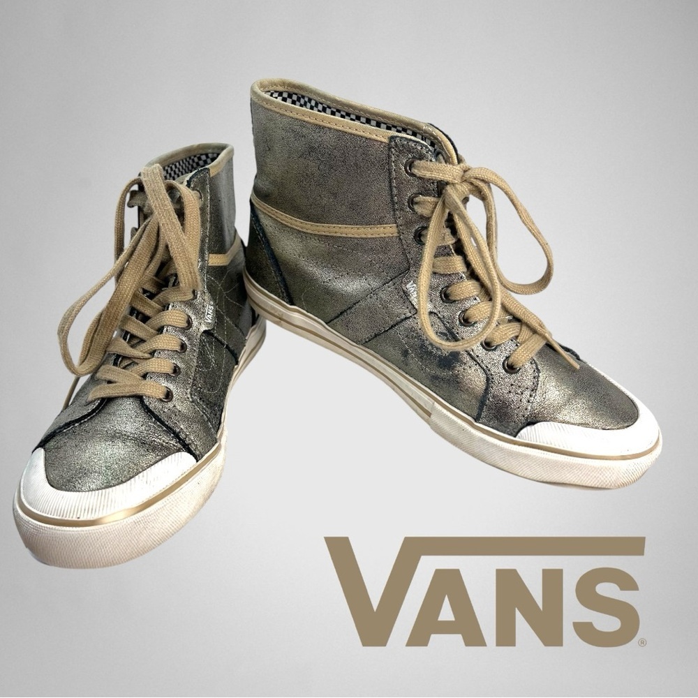 VANS Wellesley Pewter Silver Women’s Leather High Top Sneakers Size 7
